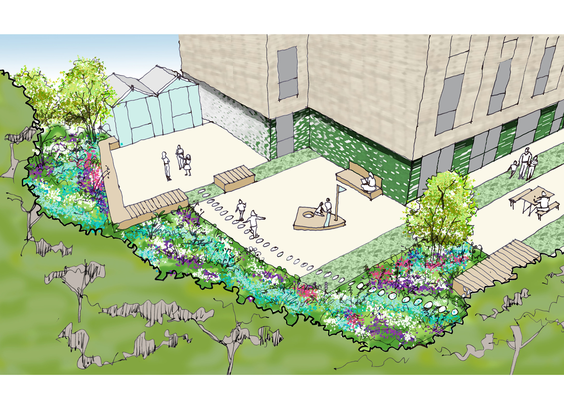 Bird's eye sketch of the garden
