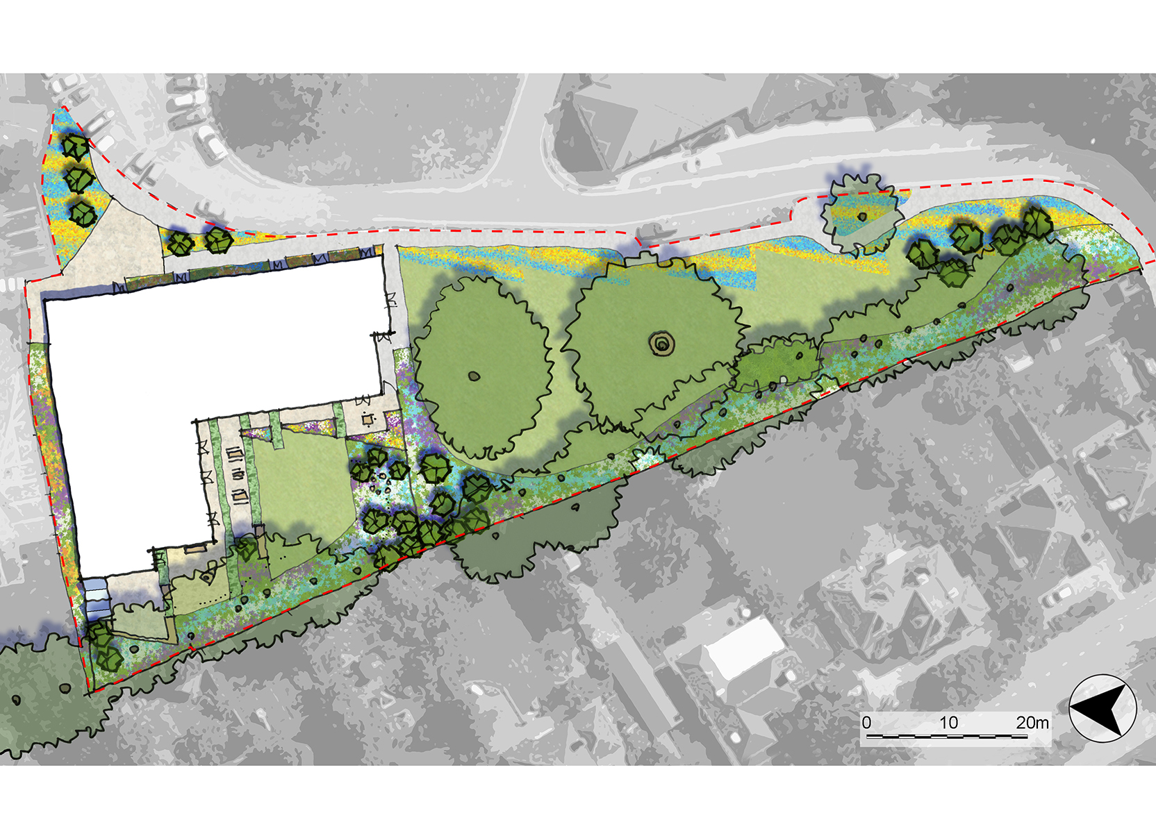 Plan of overall site with children's garden and a public open space